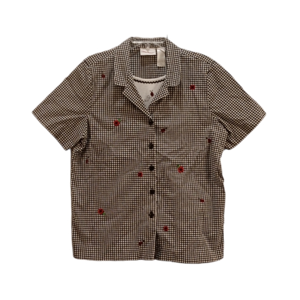 Alfred Dunner Vintage Plaid Whimsgoth Floral Ladybug Granny Core Shirt Size 16 - Picture 1 of 6